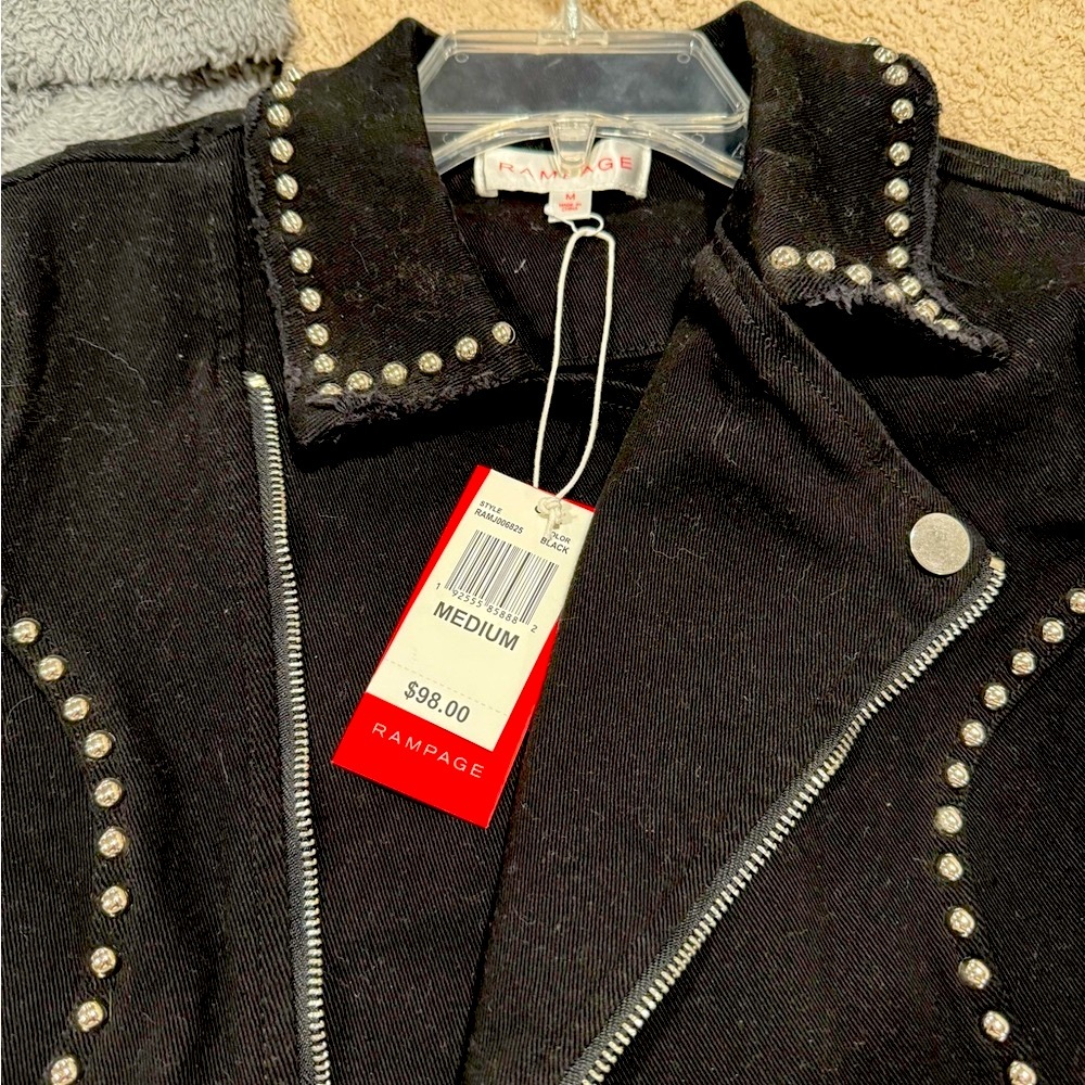 Rampage Black Denim  Moto Jacket Size Medium - Picture 5 of 7
